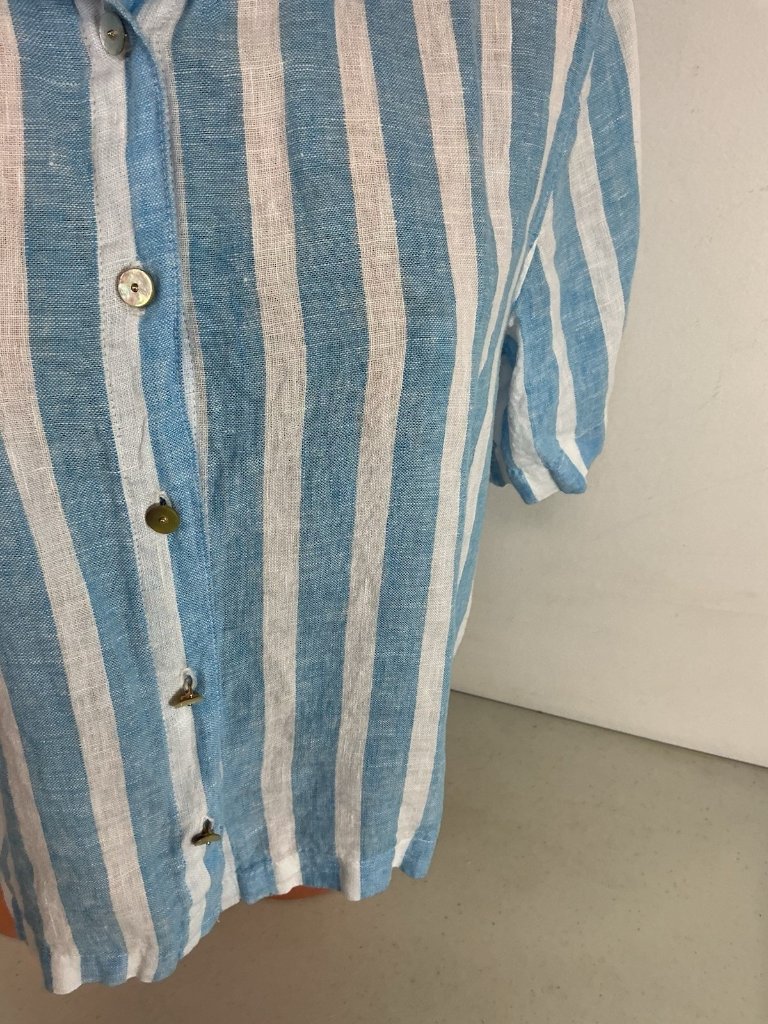 Cynthia Rowley Stripe Crop Linen Shirt Womens Large — image 3 of 7